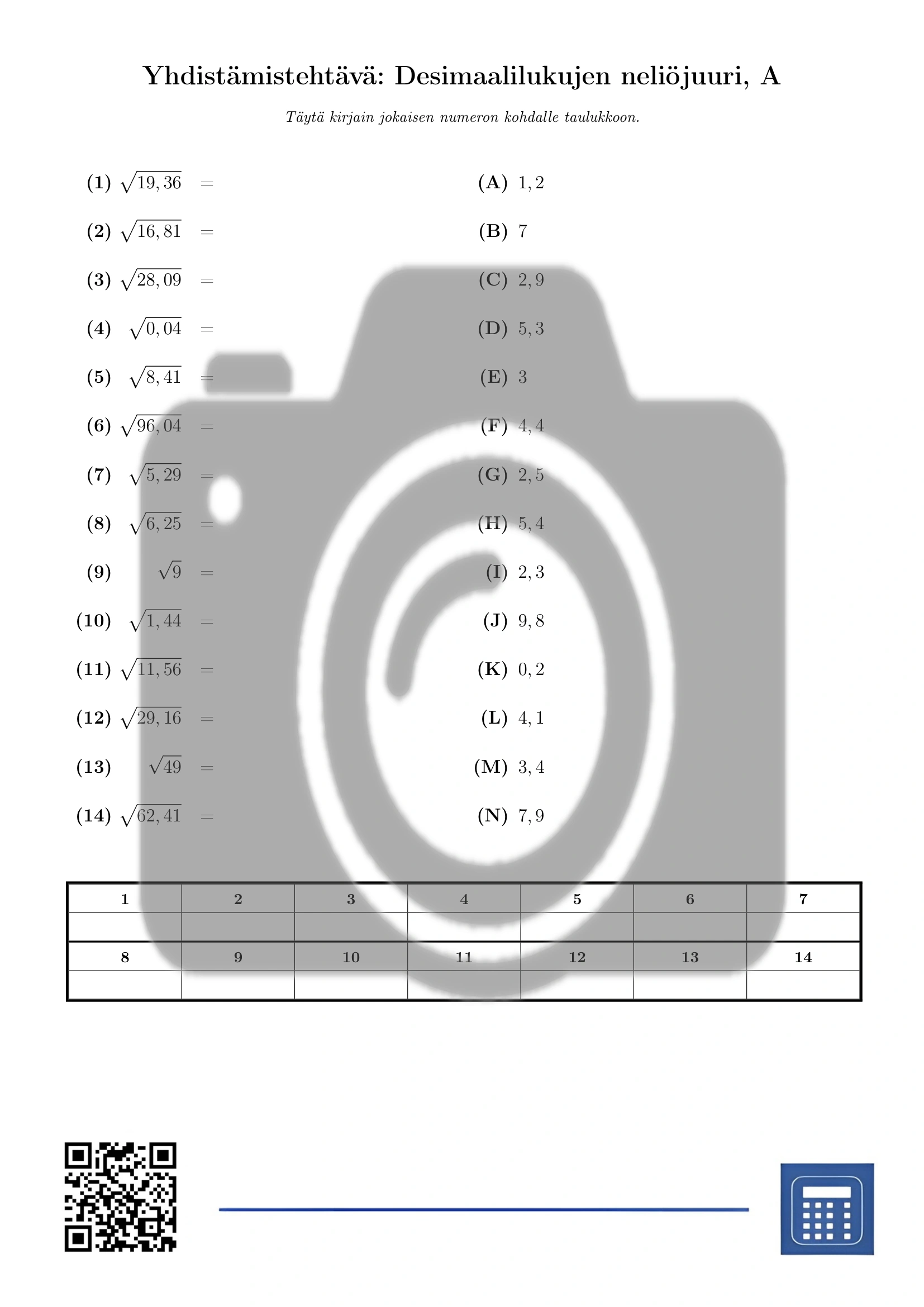 Yhdistämistehtävä: Desimaalilukujen neliöjuuri - Image 2