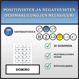 Domino: Positiivisten ja negatiivisten desimaalilukujen neliöjuuri