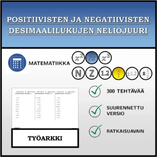 Työarkki: Positiivisten ja negatiivisten desimaalilukujen neliöjuuri