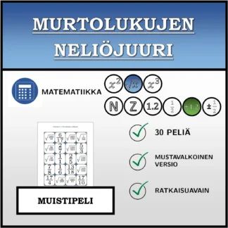 Muistipeli: Murtolukujen neliöjuuri