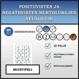 Muistipeli: Positiivisten ja negatiivisten murtolukujen neliöjuuri