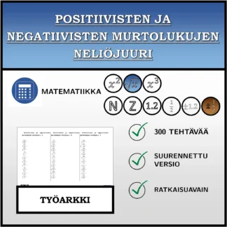 Työarkki: Positiivisten ja negatiivisten murtolukujen neliöjuuri