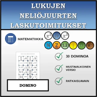 Domino: Lukujen neliöjuurten laskutoimitukset