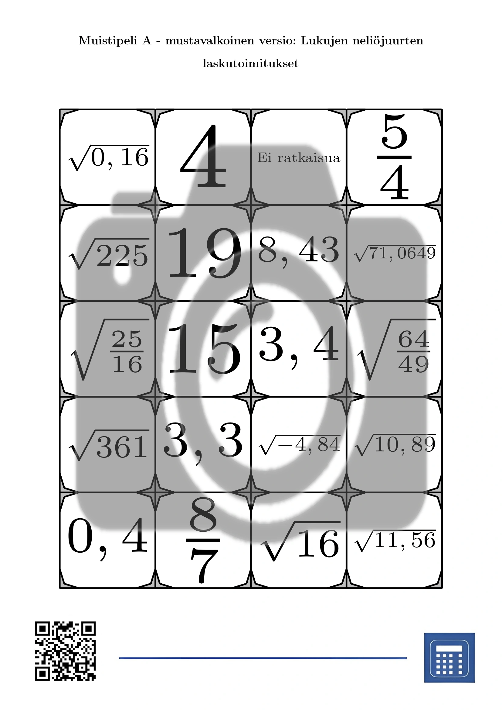 Muistipeli: Lukujen neliöjuurten laskutoimitukset - Image 3