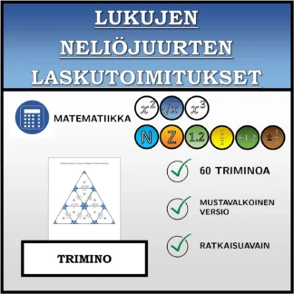 Trimino: Lukujen neliöjuurten laskutoimitukset