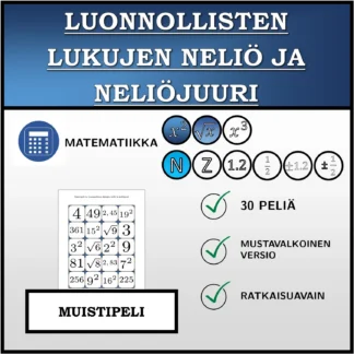 Muistipeli: Luonnollisten lukujen neliö ja neliöjuuri