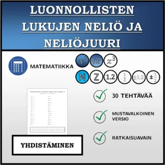 Yhdistämistehtävä: Luonnollisten lukujen neliö ja neliöjuuri