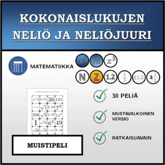 Muistipeli: Kokonaislukujen neliö ja neliöjuuri