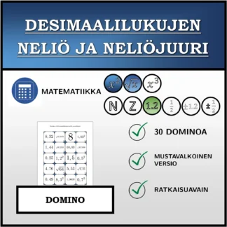 Domino: Desimaalilukujen neliö ja neliöjuuri