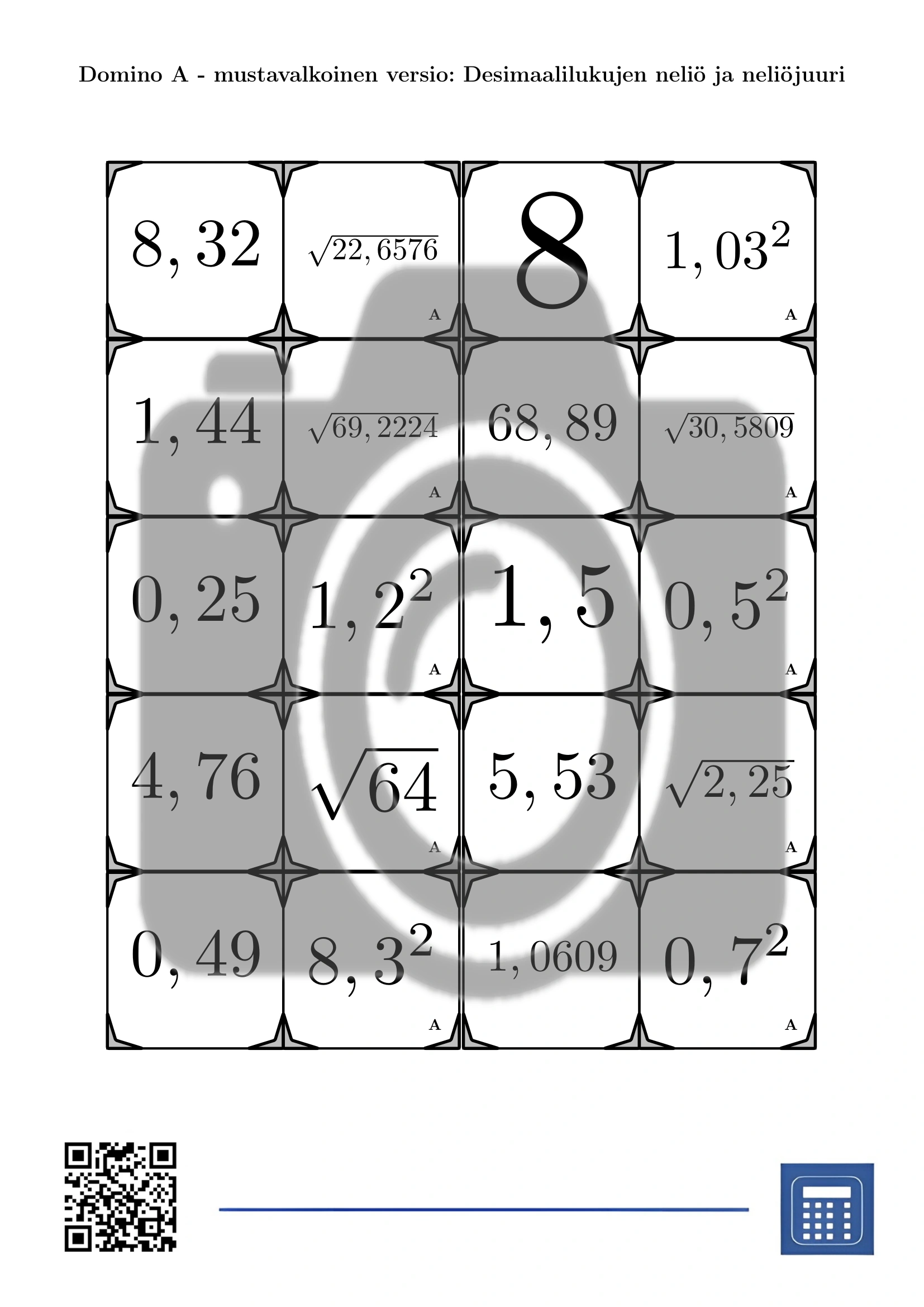 Domino: Desimaalilukujen neliö ja neliöjuuri - Image 3