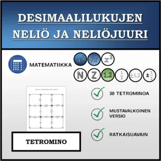 Tetromino: Desimaalilukujen neliö ja neliöjuuri
