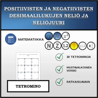 Tetromino: Positiivisten ja negatiivisten desimaalilukujen neliö ja neliöjuuri